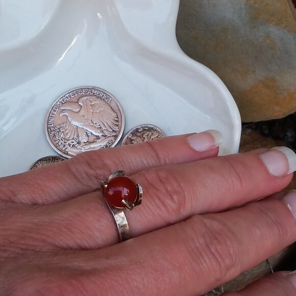 Vintage 935silver & Amber Ball Ring - Picture 1 of 5